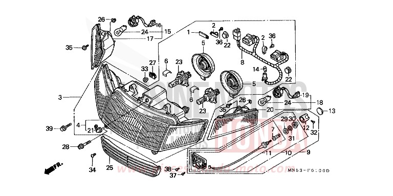 HEADLIGHT (1) for Gold Wing CANDY WINE BERRY RED-U (R114D) from 1989